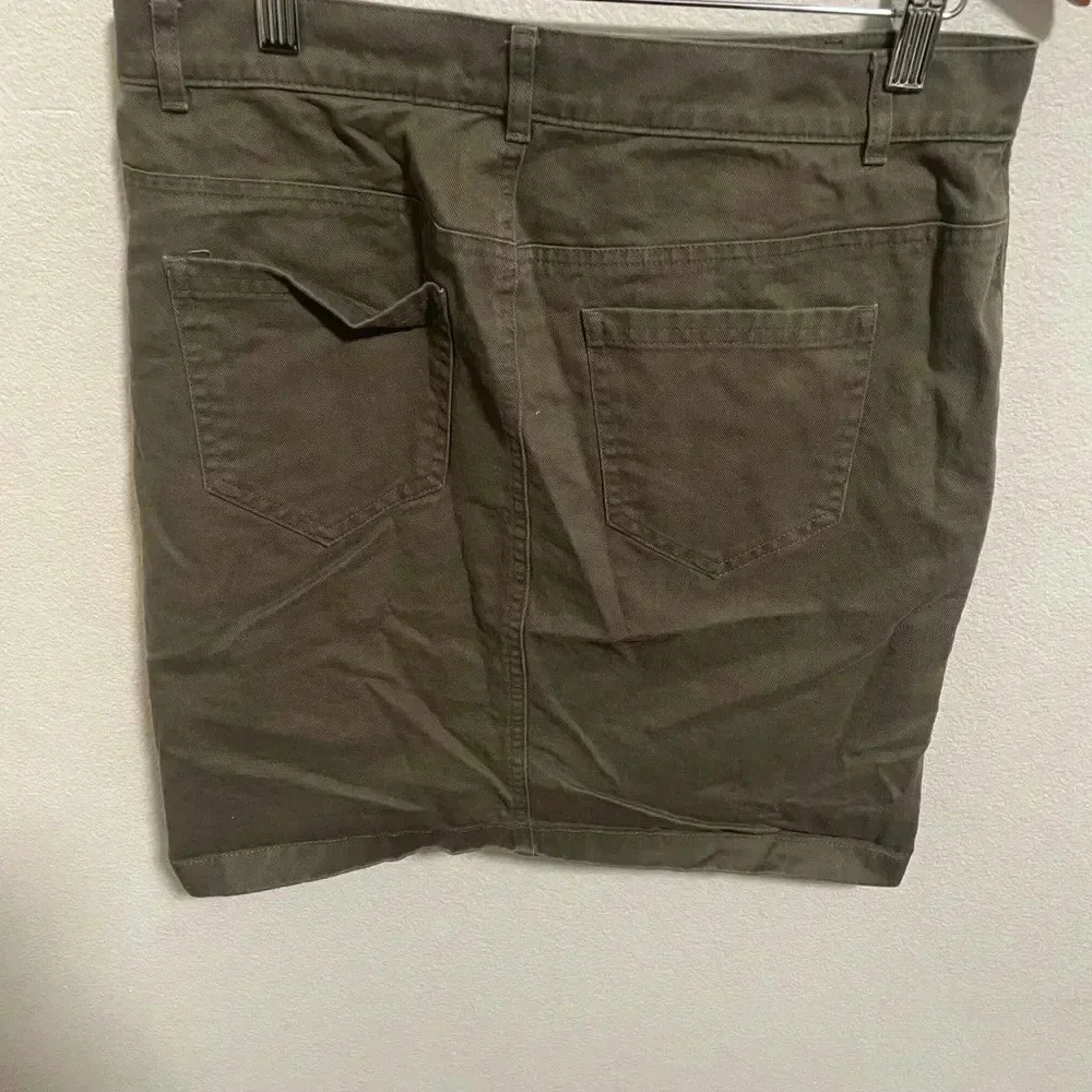 Loft Olive Green Denim Straight Pencil Mini Button Skirt Mid‎ Rise Women Size 0